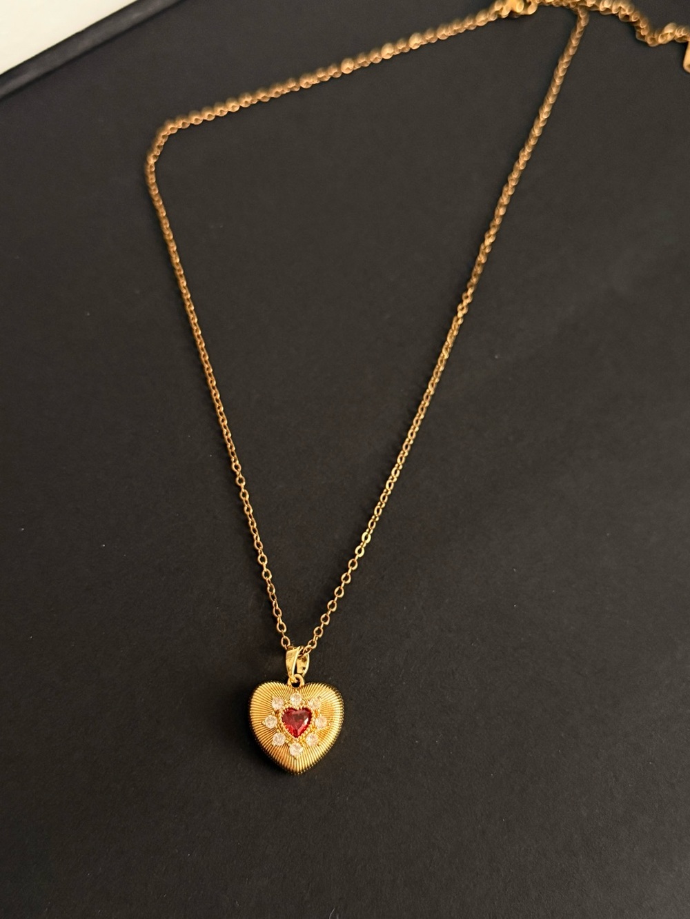Stunning Gold Heart Pendant Necklace with Red Gemstone